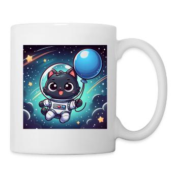 Space Kitty with blue balloon in space - Mug - white - Right
