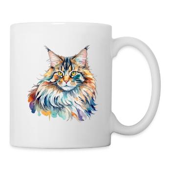 Maine Coon Wasserfarben - Tasse - Weiß - Rechts