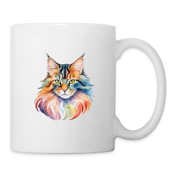 Maine Coon Wasserfarben - Tasse - Weiß - Rechts