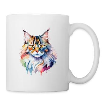Maine Coon Wasserfarben - Tasse - Weiß - Rechts