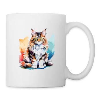 Maine Coon Wasserfarben - Tasse - Weiß - Rechts