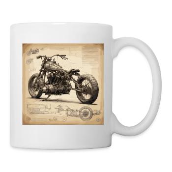 Bauplan / Sepia / Vintage / Retro / Motorrad - Tasse - Weiß - Rechts