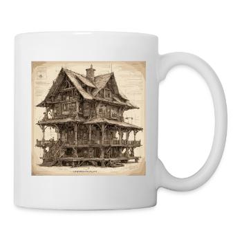 Bauplan / Sepia / Vintage / Retro / Haus - Tasse - Weiß - Rechts