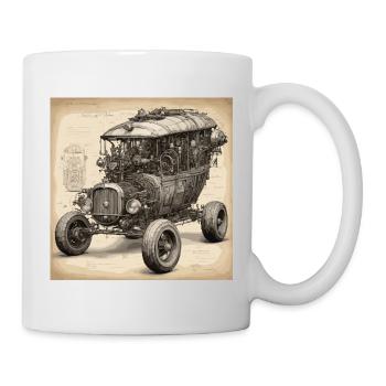 Bauplan / Sepia / Vintage / Retro / Auto - Tasse - Weiß - Rechts