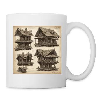 Blueprint / Sepia / Vintage / Retro / House - Mug - white - Right