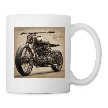 Bauplan / Sepia / Vintage / Retro / Motorrad - Tasse - Weiß - Rechts