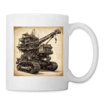 Bauplan / Sepia / Vintage / Retro / Bagger - Tasse - Weiß - Rechts