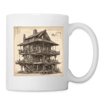 Bauplan / Sepia / Vintage / Retro / Haus - Tasse - Weiß - Rechts
