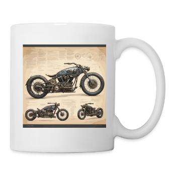 Bauplan / Sepia / Vintage / Retro / Motorad - Tasse - Weiß - Rechts