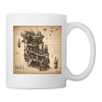 Bauplan / Sepia / Vintage / Retro / Flaschen - Tasse - Weiß - Rechts
