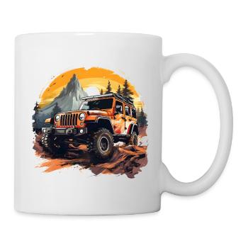 Véhicule tout-terrain orange rampant dans la forêt - Mug blanc - blanc - Droite