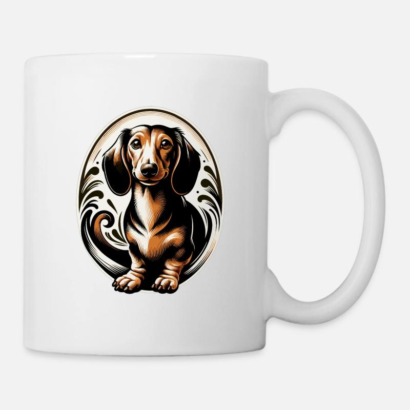 Happy Dachshund Dachshund in Oval Frame - Mug - white