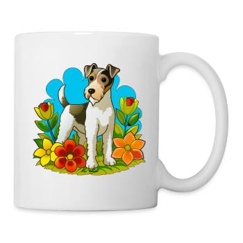 A little Fox terrier dog in the garden - Mug - white - Right