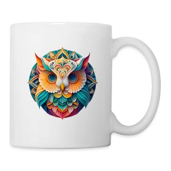 Bunte Eule im Mandala Design - Tasse - Weiß - Rechts