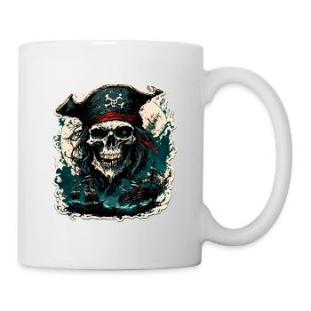 Pirat / Ahoi / Anker / Kapitän / Totenkopf / Rum - Tasse - Weiß - Rechts