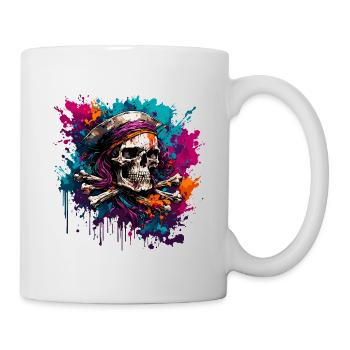 Pirat / Ahoi / Anker / Kapitän / Totenkopf / Rum - Tasse - Weiß - Rechts