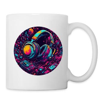 Casque / Audio / Musique / Néon / Cool / Écoute - Mug blanc - blanc - Droite