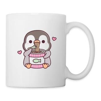 Un pingouin mignon aime les nouilles instantanées - Mug blanc - blanc - Droite