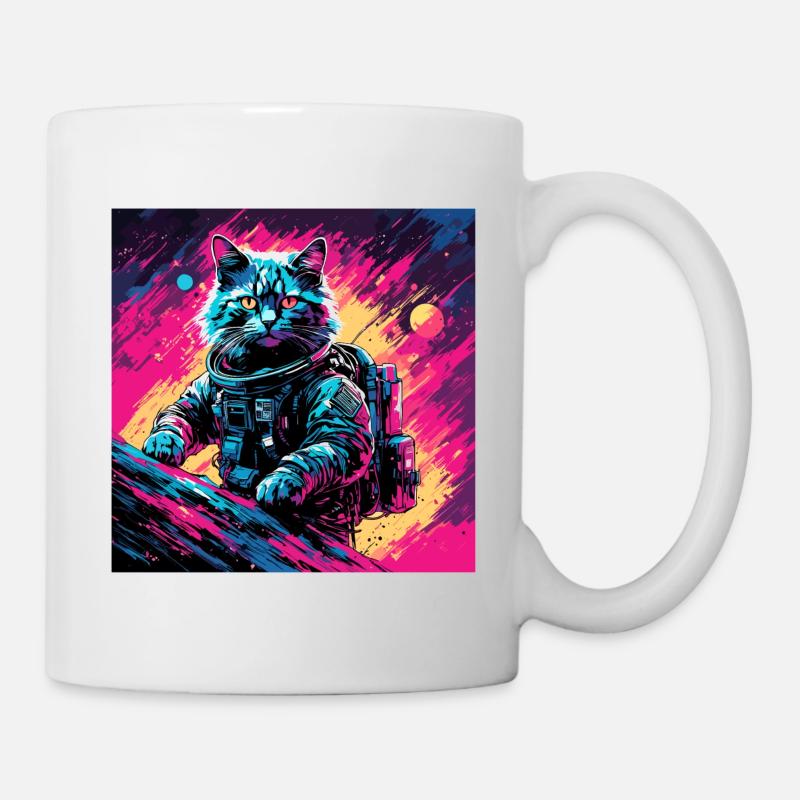 Astronaute / Espace / Chat / Coq / Vaisseau spatial - Mug blanc - blanc