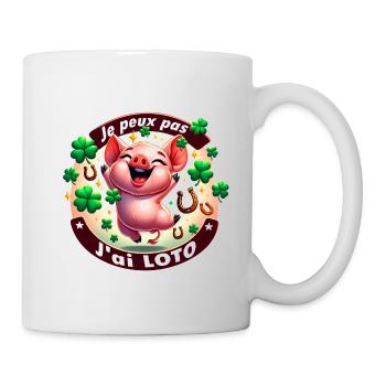 Je peux pas j'ai loto, cochon - Mug blanc - blanc - Droite