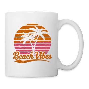 Beach Vibes Rétro Soleil Vacances Palmiers Été - Mug blanc - blanc - Droite