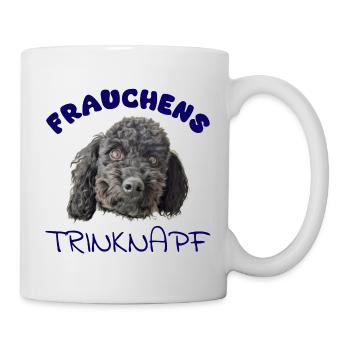 Frauchens Trinknapf mit schwarzem Pudel kobaltblau - Tasse - Weiß - Rechts