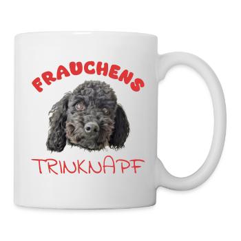 Frauchens Trinknapf mit schwarzem Pudel rot - Tasse - Weiß - Rechts