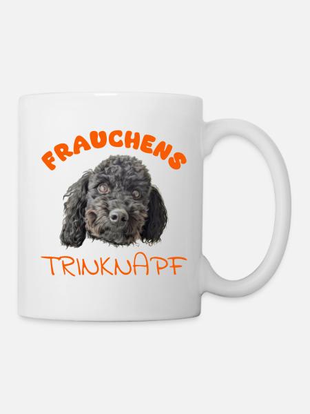 Frauchens Trinknapf mit schwarzem Pudel orange - Tasse - Weiß