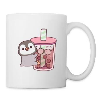 Niedlicher Pinguin, der Eistee Bubble Tea umarmt - Tasse - Weiß - Rechts