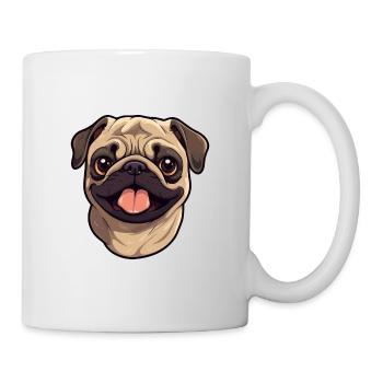 Mops Hund Rasse Aquarell Cartoon Kawaii Clipart - Tasse - Weiß - Rechts