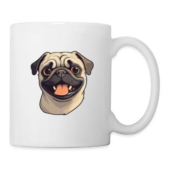 Mops Hund Rasse Aquarell Cartoon Kawaii Clipart - Tasse - Weiß - Rechts
