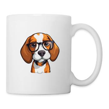 Beagle Dog Breed Watercolor Cartoon Kawaii Glasses - Mug - white - Right