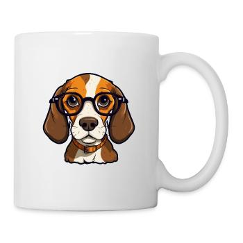 Beagle Dog Breed Watercolor Cartoon Kawaii Glasses - Mug - white - Right