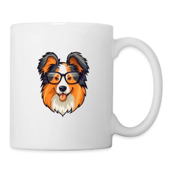 Collie Dog Breed Watercolor Cartoon Kawaii Glasses - Mug - white - Right