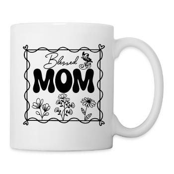 Mama mit Wildblumen in einem quadratischen einfachen Design - Tasse - Weiß - Rechts