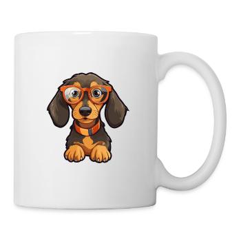 Dackel Hund Rasse Aquarell Karikatur Kawaii Glas - Tasse - Weiß - Rechts