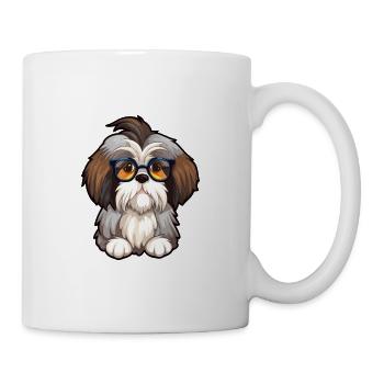 Shih Tzu chien race aquarelle dessin animé Kawaii verre - Mug blanc - blanc - Droite
