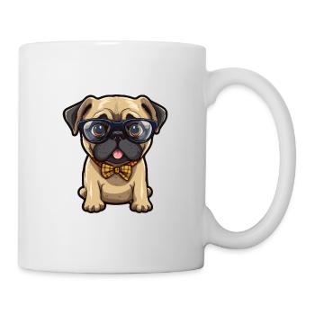 Mops Hund Rasse Aquarell Cartoon Kawaii Brille - Tasse - Weiß - Rechts