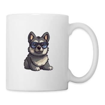Norwegian Elkhound Dog Breed Watercolor Cartoon Ka - Mug - white - Right
