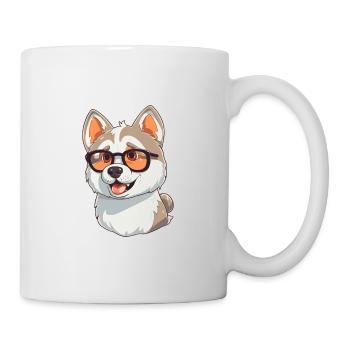Husky Chien Race Aquarelle Dessin Animé Kawaii Lunettes - Mug blanc - blanc - Droite
