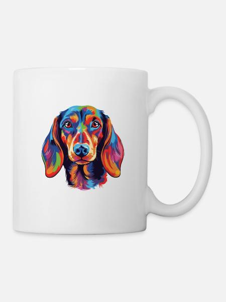 Dackel Hund Rasse Aquarell Karikatur Kawaii Colo - Tasse - Weiß