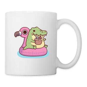Mignon Crocodile Potelé Se Relaxant Sur Flamingo Float - Mug blanc - blanc - Droite