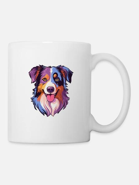 Miniature chien de berger américain race aquarelle C - Mug blanc - blanc