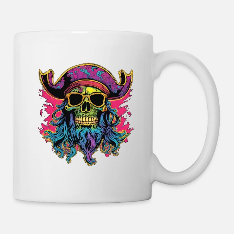 Crâne de pirate psychédélique - Mug blanc - blanc