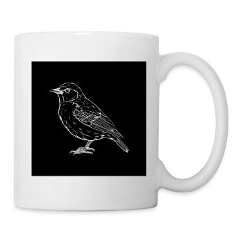 Vogel, schwarz-weiß - Tasse - Weiß - Rechts