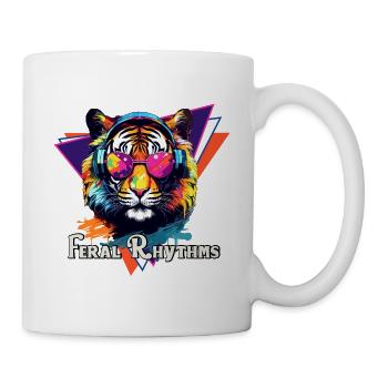 Tiger in headphones and glasses pop art style - Mug - white - Right