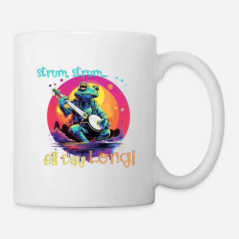Frog plays banjo, strumm, clank all day long - Mug - white
