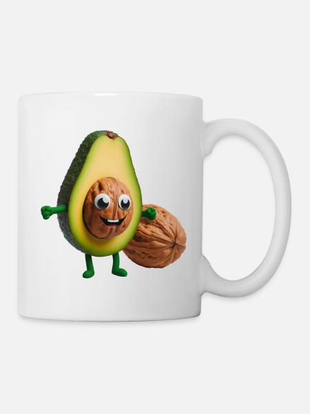 Avocado mit Walnusskern - Tasse - Weiß