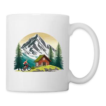 Mountain bike in front of a mountain hut - Mug - white - Right
