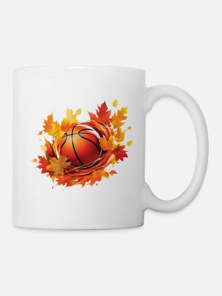 Basketball, maple and oak leaves in autumn - Mug - white